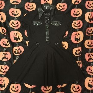 Killstar Collared Mini Dress,  Leather-look accents
